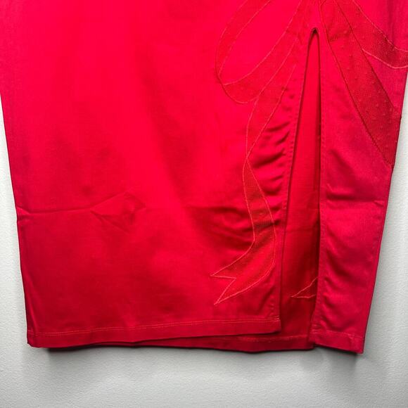NWT Maeve Anthropologie Bow Midi Pencil Skirt Red Size 12 Side Slit Stretch - Picture 6 of 14
